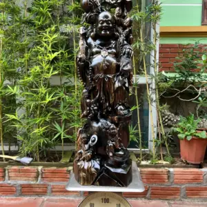 Tượng Di Lặc Đứng Ngũ Phúc Hàng Đục Kỹ Sắc Nét To Nặng Gỗ Mun Hoa Liền Khối G5319