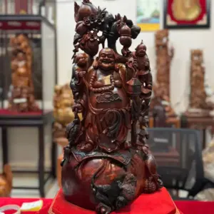 Tượng Di Lặc Đứng Bao Tiền Gỗ Trắc Đỏ Đen Liền Khối G5317