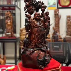 Tượng Di Lặc Đứng Bao Tiền Gỗ Trắc Đỏ Đen Liền Khối G5317