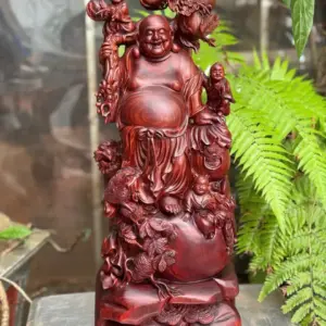 Tượng Di Lặc Đứng Bao Tiền Gỗ Tử Đàn Liền Khối Hàng Đẹp G5318