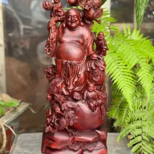 Tượng Di Lặc Đứng Bao Tiền Gỗ Tử Đàn Liền Khối Hàng Đẹp G5318