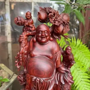 Tượng Di Lặc Đứng Bao Tiền Gỗ Tử Đàn Liền Khối Hàng Đẹp G5318