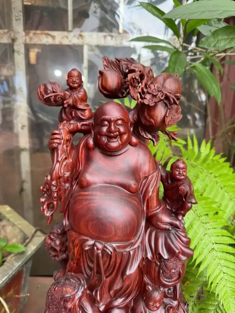 Tượng Di Lặc Đứng Bao Tiền Gỗ Tử Đàn Liền Khối Hàng Đẹp G5318