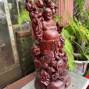 Tượng Di Lặc Đứng Bao Tiền Gỗ Tử Đàn Liền Khối Hàng Đẹp G5318