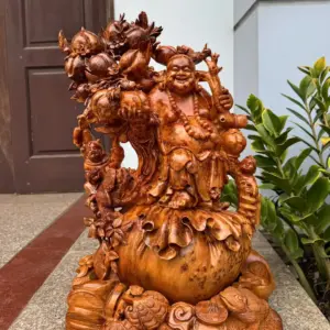Tượng Di Lặc Vác Cành Đào Nu Ngọc Am Đẹp Liền Khối G5316