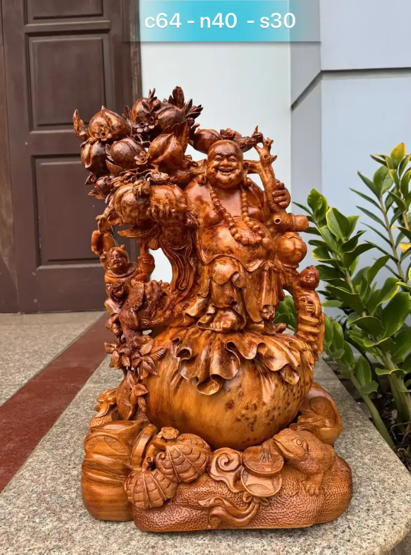 Tượng Di Lặc Vác Cành Đào Nu Ngọc Am Đẹp Liền Khối G5316