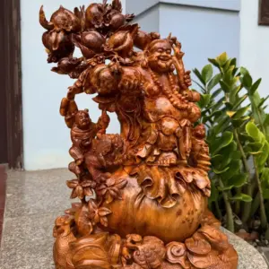 Tượng Di Lặc Vác Cành Đào Nu Ngọc Am Đẹp Liền Khối G5316