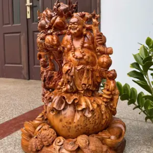 Tượng Di Lặc Vác Cành Đào Nu Ngọc Am Đẹp Liền Khối G5316