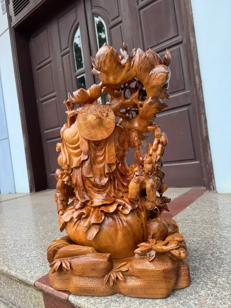 Tượng Di Lặc Vác Cành Đào Nu Ngọc Am Đẹp Liền Khối G5316