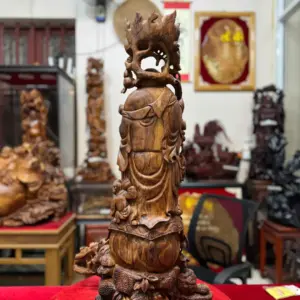 Tượng Di Lặc Vác Cành Đào Gỗ Sưa Hàng Liền Đẹp G5381