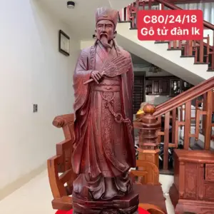 Tượng Gia Cát Lượng Gỗ Tử Đàn Liền Khối G5010