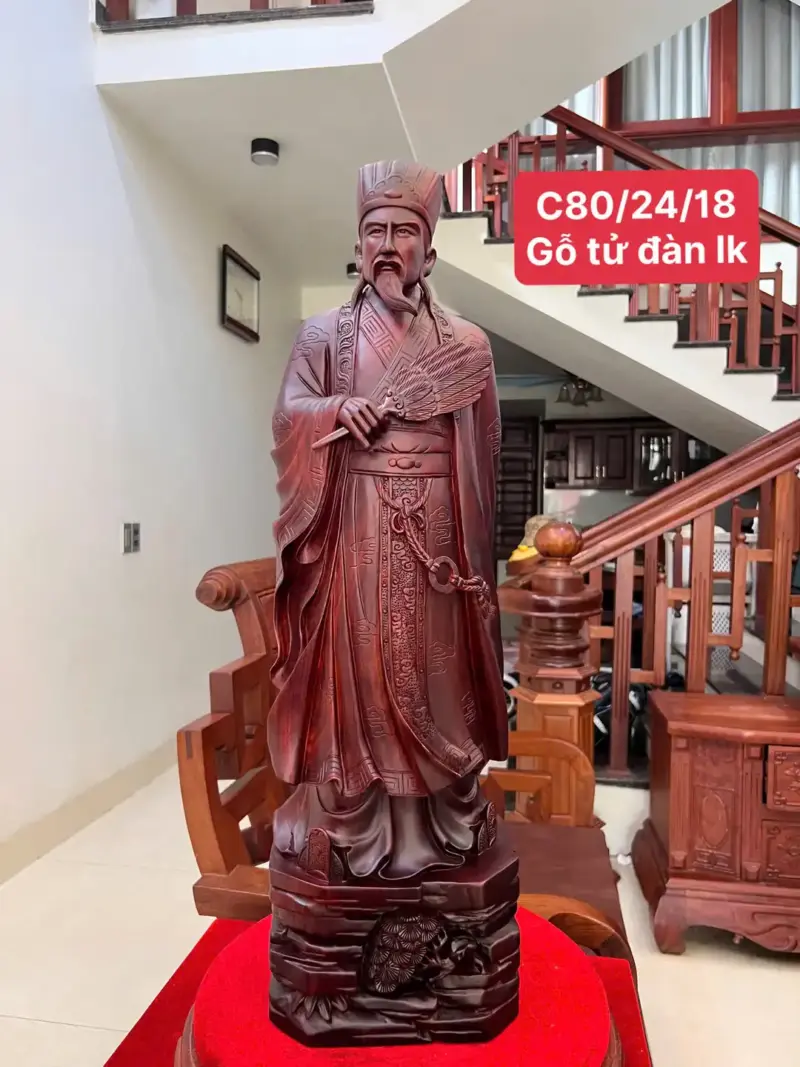 Tượng Gia Cát Lượng Gỗ Tử Đàn Liền Khối G5010