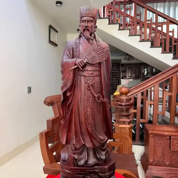 Tượng Gia Cát Lượng Gỗ Tử Đàn Liền Khối G5010