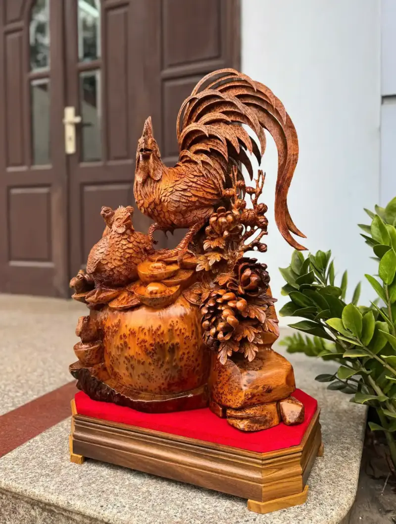 Tượng Gia Đình Gà Nu Ngọc Am Hàng Đẹp Liền Khối G5324