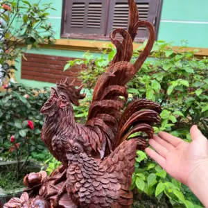 Tượng Gia Đình Gà Gỗ Sưa Bắc Đỏ Hàng Kỹ Liền Khối G5323