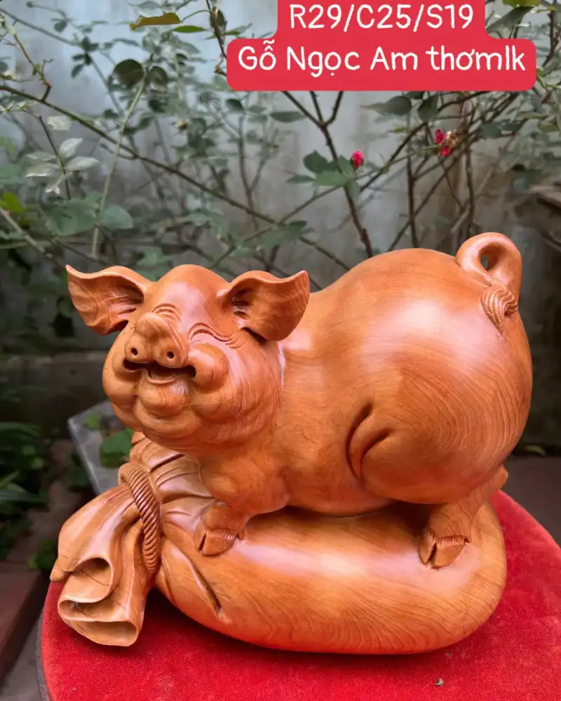 Tượng Heo Lằm Bao Tiền Gỗ Ngọc Am To Liền Khối G5328