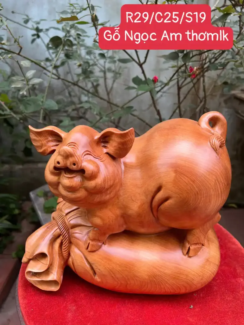 Tượng Heo Lằm Bao Tiền Gỗ Ngọc Am To Liền Khối G5328
