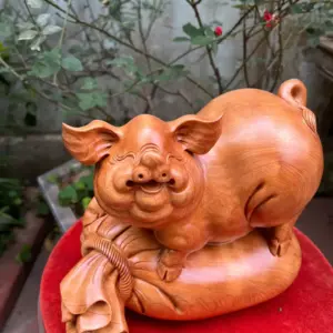 Tượng Heo Lằm Bao Tiền Gỗ Ngọc Am To Liền Khối G5328