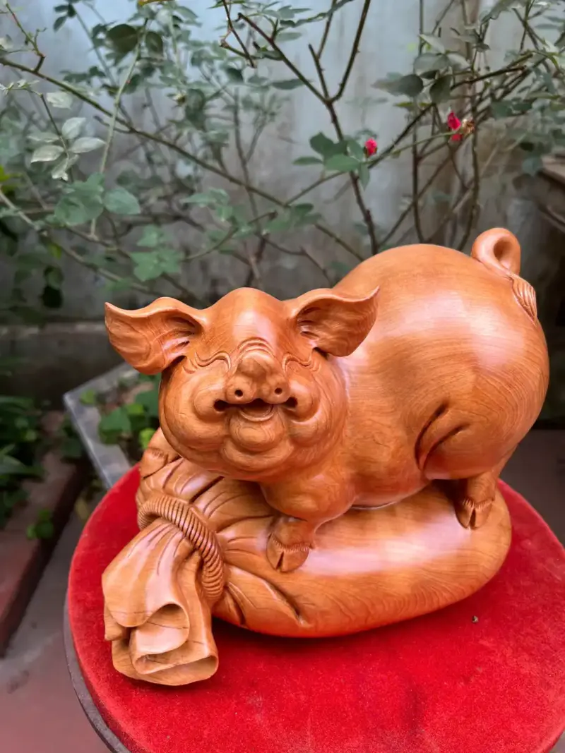Tượng Heo Lằm Bao Tiền Gỗ Ngọc Am To Liền Khối G5328