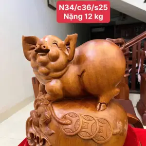 Tượng Heo Nằm Bao Tiền Gỗ Ngọc Am Liền Khối G5073