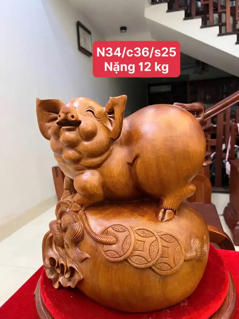 Tượng Heo Nằm Bao Tiền Gỗ Ngọc Am Liền Khối G5073