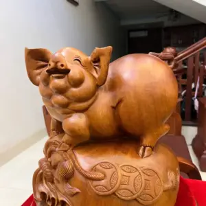 Tượng Heo Nằm Bao Tiền Gỗ Ngọc Am Liền Khối G5073