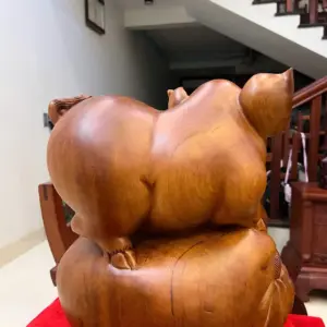 Tượng Heo Nằm Bao Tiền Gỗ Ngọc Am Liền Khối G5073