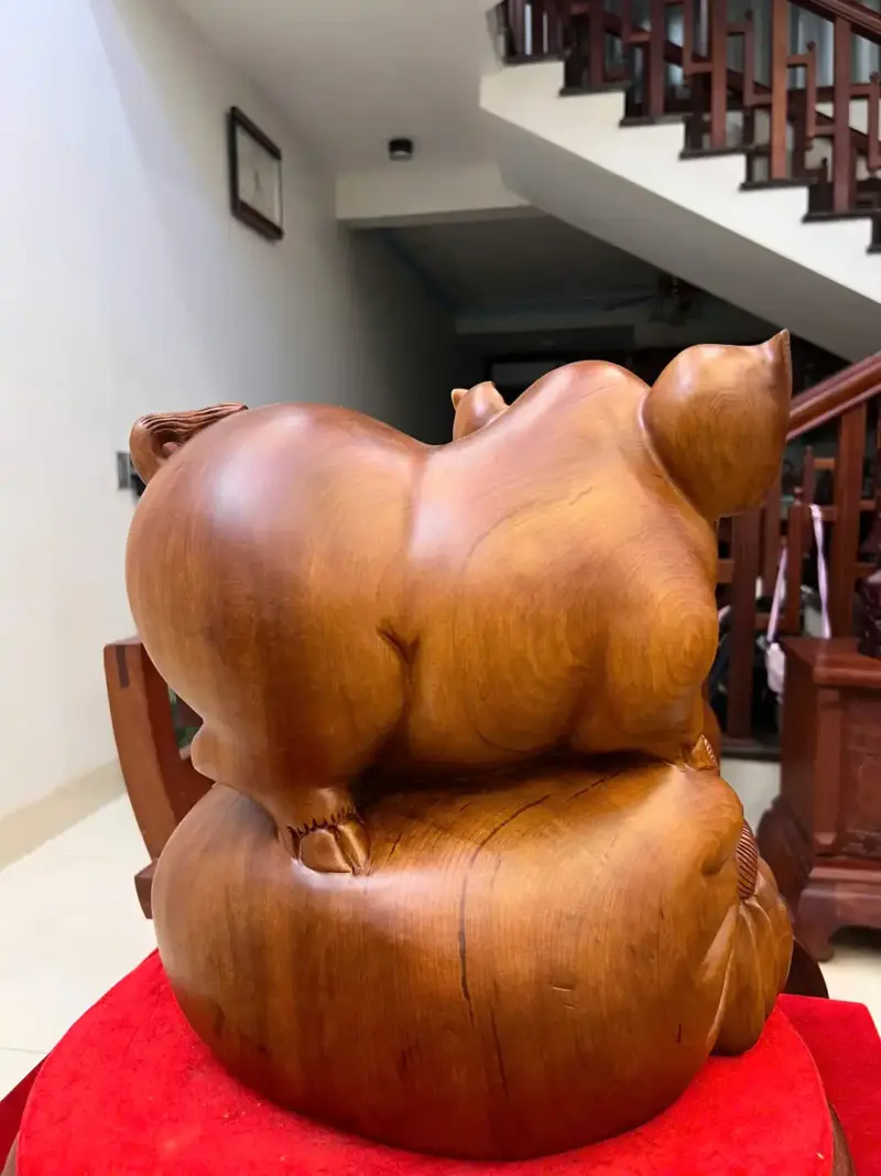 Tượng Heo Nằm Bao Tiền Gỗ Ngọc Am Liền Khối G5073
