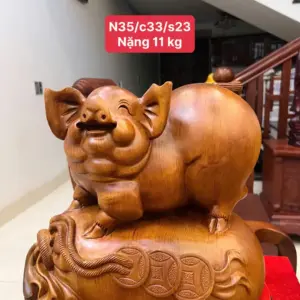 Tượng Heo Nằm Bao Tiền Gỗ Ngọc Am Liền Khối G5093