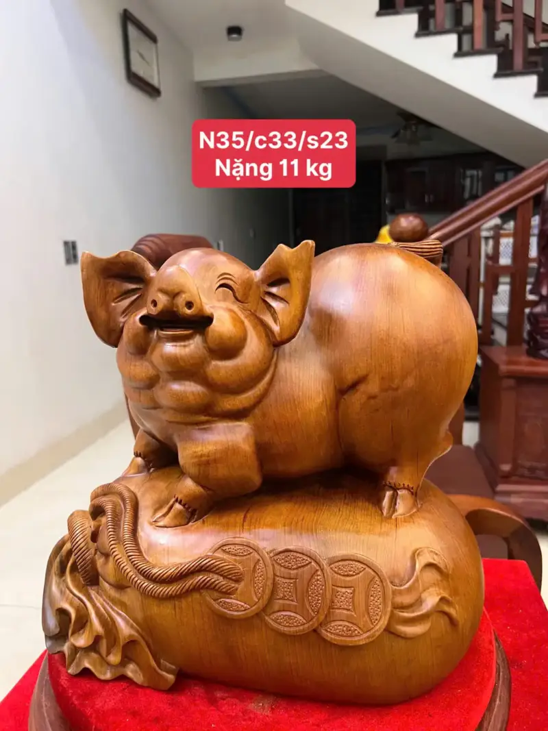 Tượng Heo Nằm Bao Tiền Gỗ Ngọc Am Liền Khối G5093