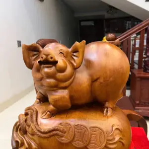 Tượng Heo Nằm Bao Tiền Gỗ Ngọc Am Liền Khối G5093