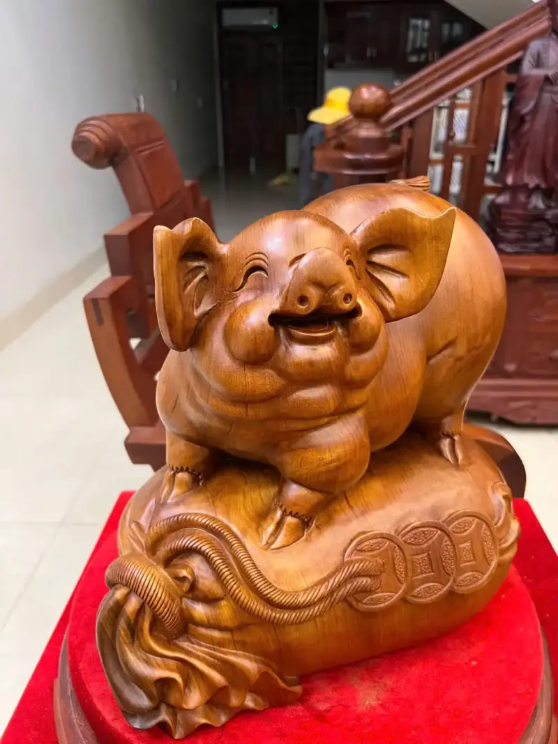 Tượng Heo Nằm Bao Tiền Gỗ Ngọc Am Liền Khối G5093