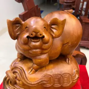 Tượng Heo Nằm Bao Tiền Gỗ Ngọc Am Liền Khối G5093
