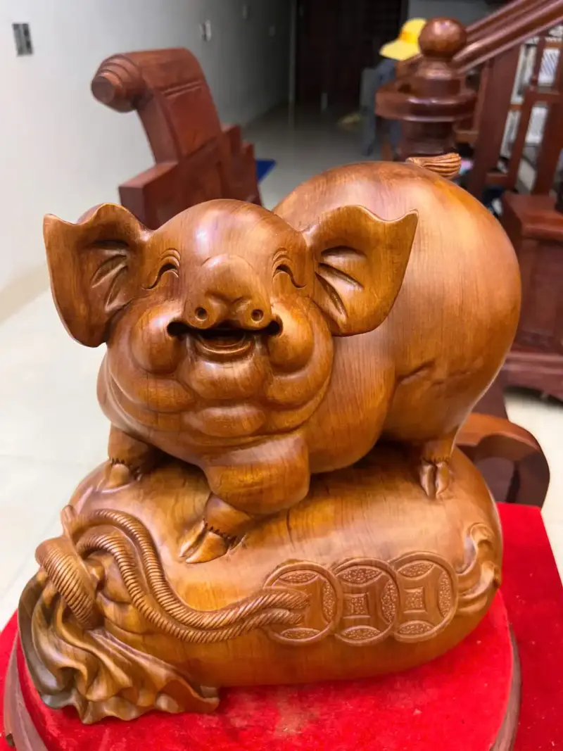 Tượng Heo Nằm Bao Tiền Gỗ Ngọc Am Liền Khối G5093
