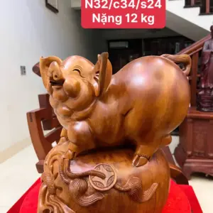 Tượng Heo Nằm Bao Tiền Gỗ Ngọc Am Liền Khối Chất Nặng G5147