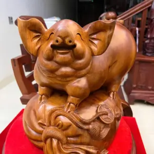 Tượng Heo Nằm Bao Tiền Gỗ Ngọc Am Liền Khối Chất Nặng G5147