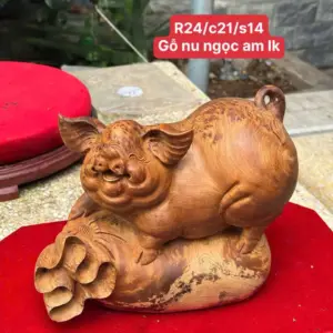 Tượng Heo Tài Lộc Gỗ Nu Ngọc Am Liền Khối Hàng Đẹp G5332