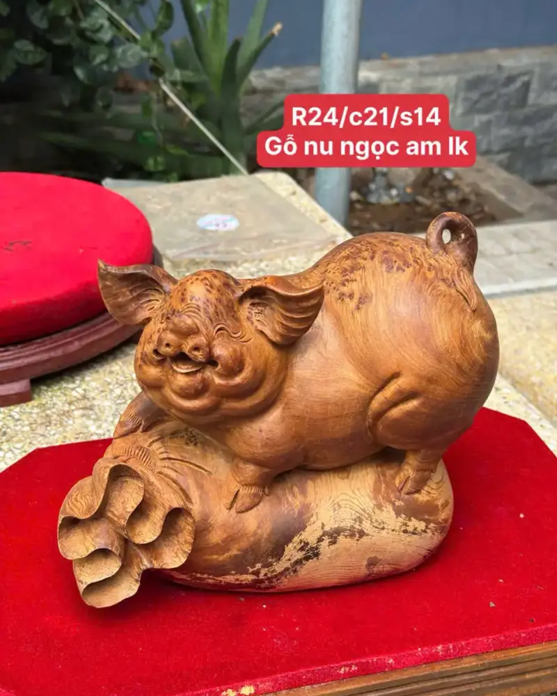 Tượng Heo Tài Lộc Gỗ Nu Ngọc Am Liền Khối Hàng Đẹp G5332