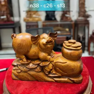 Tượng Heo Tiền Vàng Gỗ Hương Liền Khối G5331
