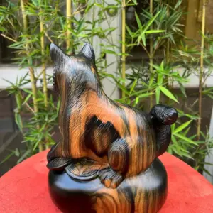 Tượng Mèo Ngồi Bao Tiền Gỗ Mun Hoa Hàng Đẹp Liền Khối G5335