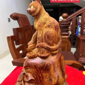 Tượng Mèo Ngồi Bao Tiền Gỗ Cẩm Việt Liền Khối G5149
