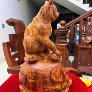 Tượng Mèo Ngồi Bao Tiền Gỗ Cẩm Việt Liền Khối G5149