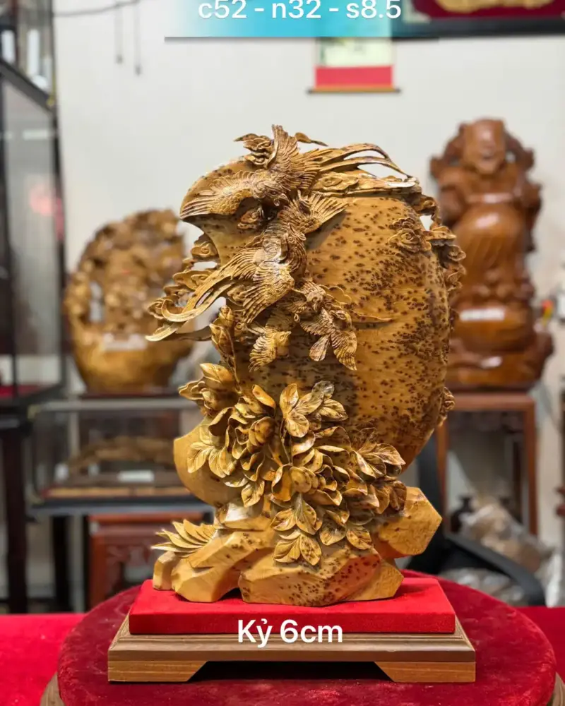 ngu-ieu-chau-nguyet-go-nu-ngoc-G5336-1 Tượng Ngũ Điểu Chầu Nguyệt Gỗ Nu Ngọc Am Hàng Kỹ Đẹp Liền Khối G5336