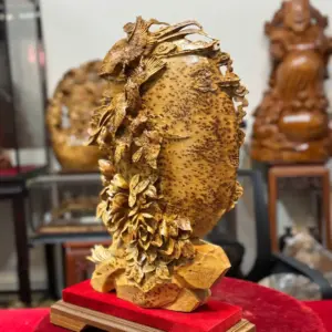 Tượng Ngũ Điểu Chầu Nguyệt Gỗ Nu Ngọc Am Hàng Kỹ Đẹp Liền Khối G5336
