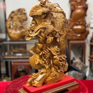 Tượng Ngũ Điểu Chầu Nguyệt Gỗ Nu Ngọc Am Hàng Kỹ Đẹp Liền Khối G5336