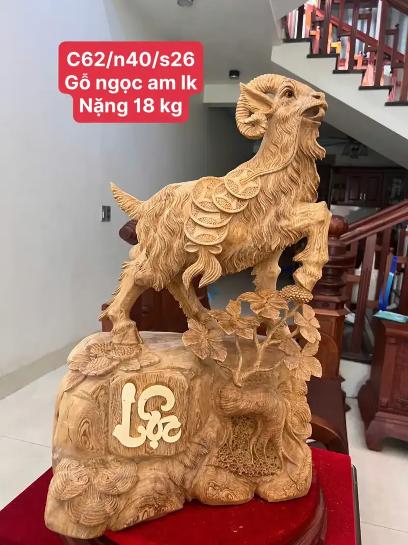 Tượng Nhất Dương Gỗ Ngọc Am Chất Gỗ Già Nặng Mộc Đẹp Liền Khối G5074