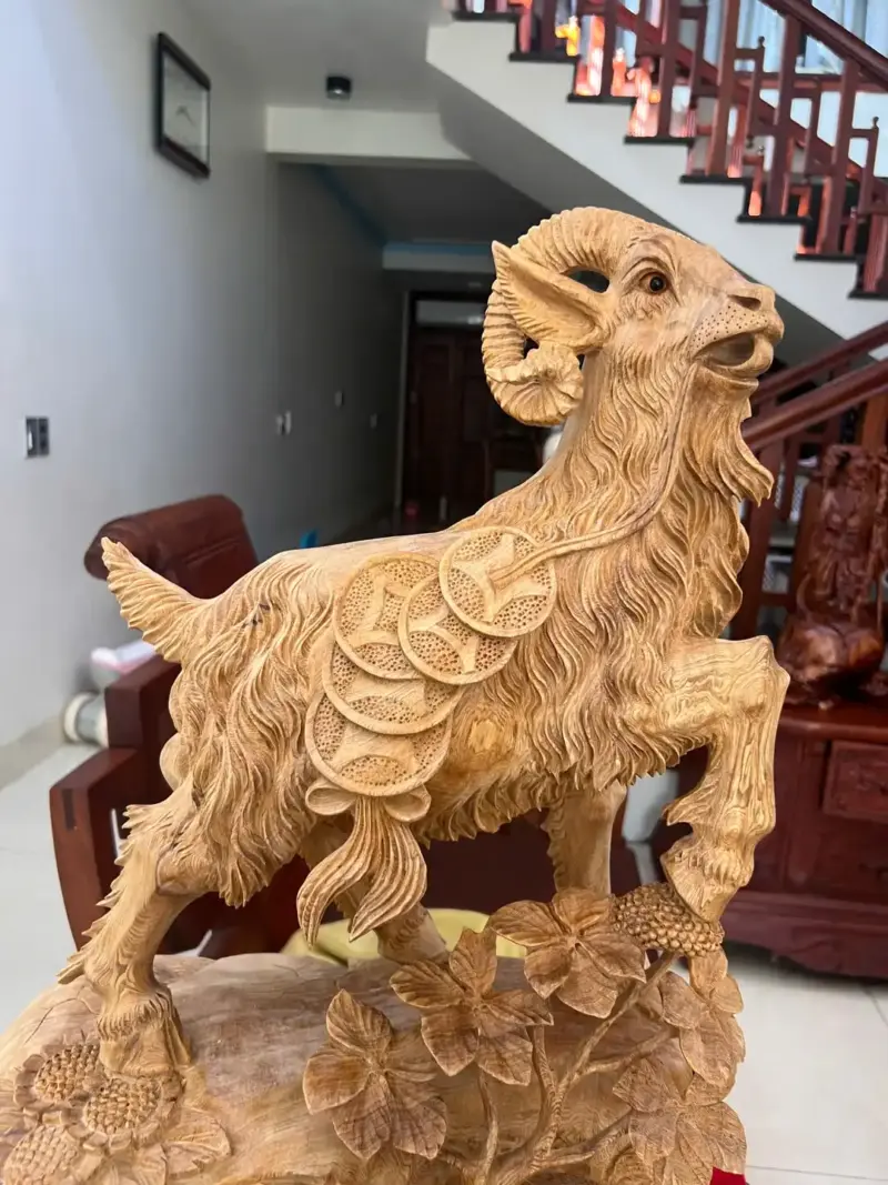 Tượng Nhất Dương Gỗ Ngọc Am Chất Gỗ Già Nặng Mộc Đẹp Liền Khối G5074