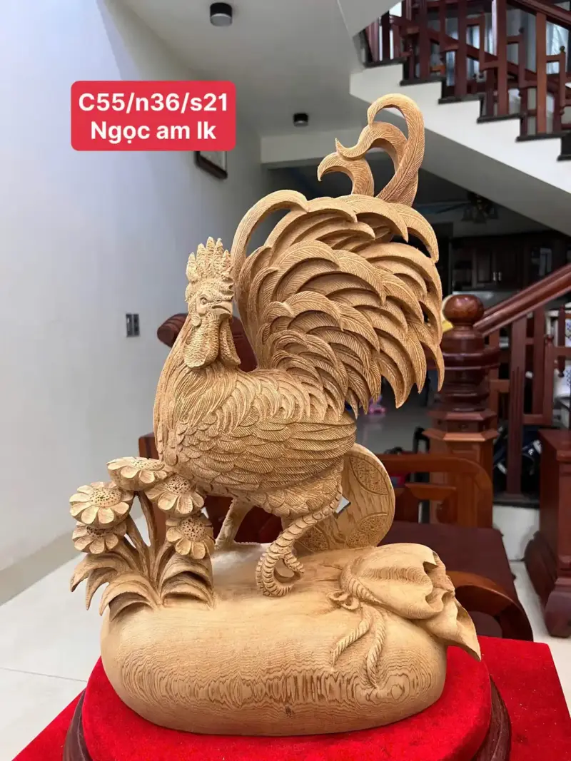 Tượng Nhất Kê Gỗ Ngọc Am Liền Đẹp G5094