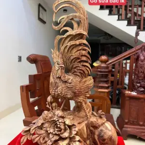 Tượng Nhất Kê Gỗ Sưa Bắc Gỗ Già Tím Hàng Nghệ Nhân Tắc Kê Có Sơn G5011