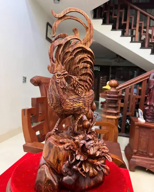 Tượng Nhất Kê Gỗ Sưa Bắc Liền Hàng Nghệ Nhân Tắc Kê G5012